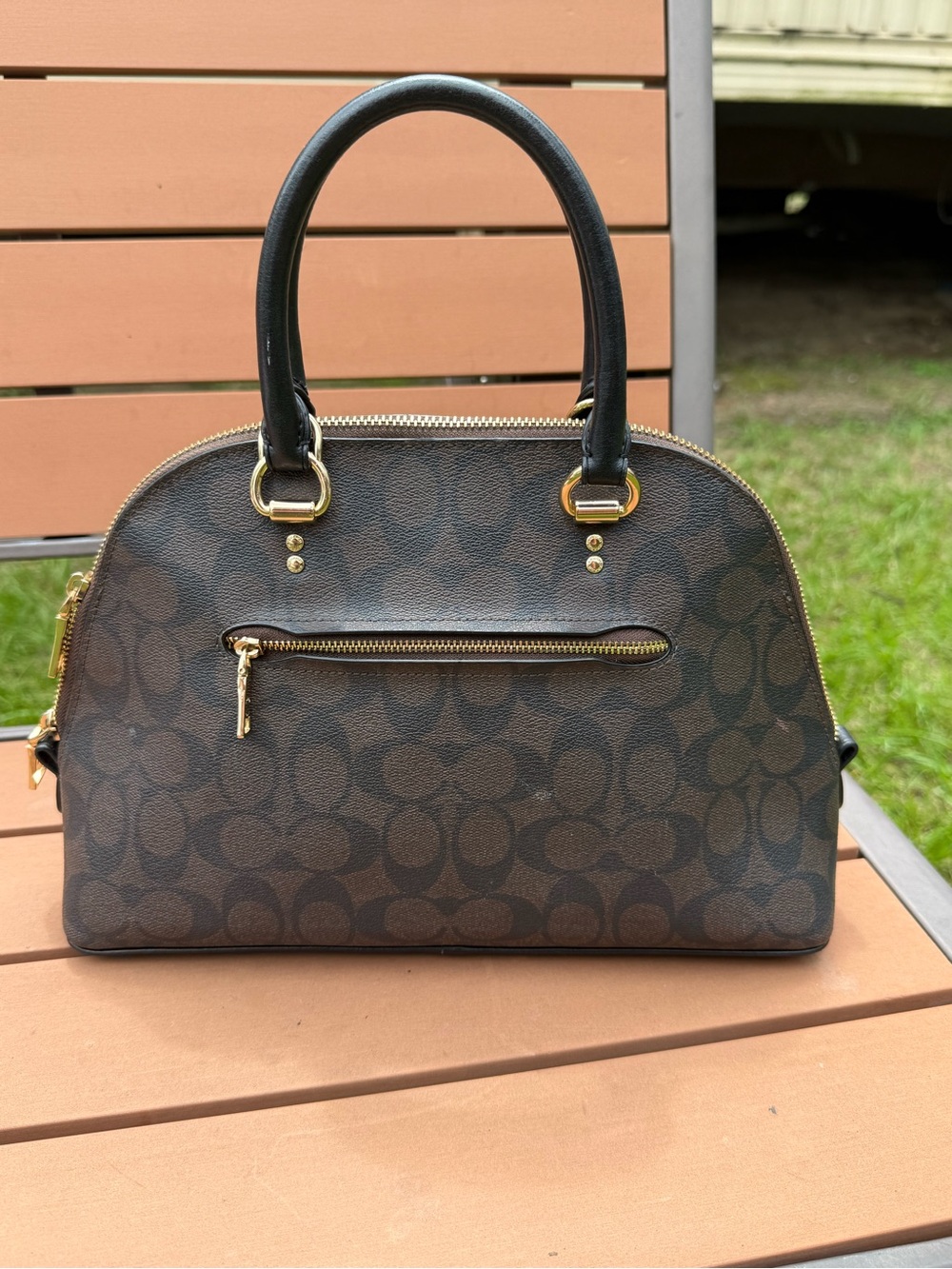 COACH 2558 Signature Dome Satchel Handbag PVC Brown - Missing Shoulder Strap - Picture 3 of 5